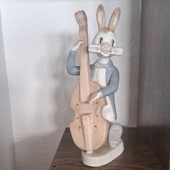 Porcelain Figurine Of Rabbit Playing Stringed Instrument - Picture 1 of 7